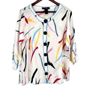 Ali Miles Sz Medium LINEN BLEND Wearable Art to Wear Blouse Shirt Top Artsy